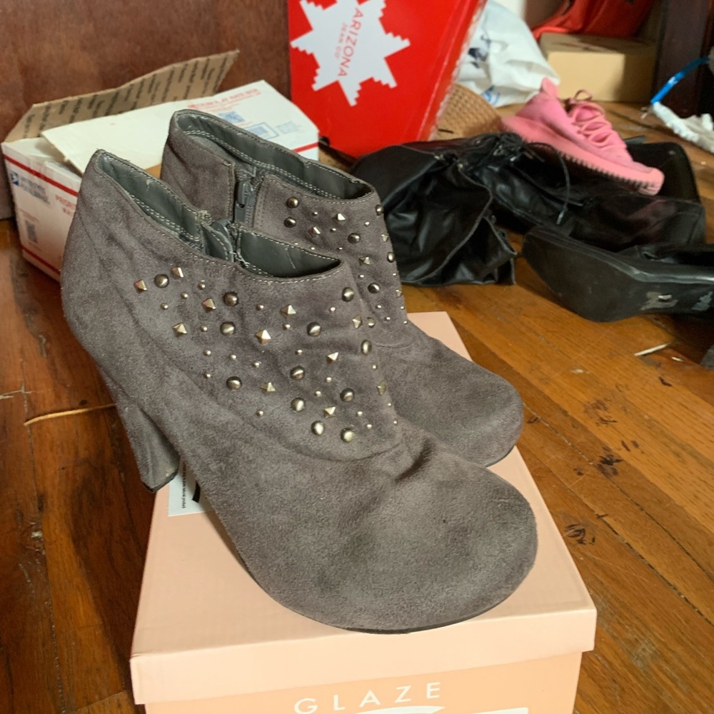 Gray studded booties